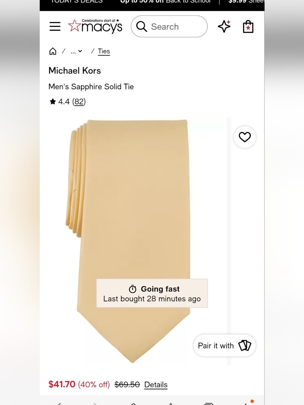 Michael Kors Men's Solid Yellow Tie
